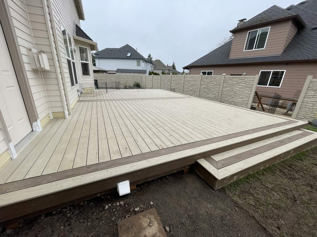 Finished composite deck wide view by Gravelle Construction