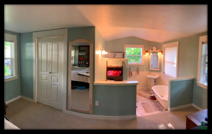 Open half-wall pass-through between master bedroom and bathroom before remodel