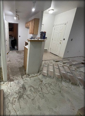 Kitchen subfloor before luxury vinyl plank installation