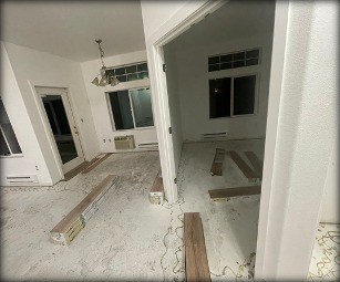 Dining room and bedroom subfloor before luxury vinyl plank installation