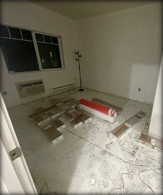 Master bedroom subfloor before luxury vinyl plank installation